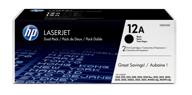 Cartouche de toner HP 12A (Q2612AD) noir pour HP LaserJet - Pack de 2