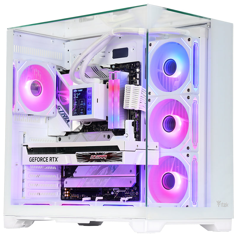 Boitier Moyen Tour ATX iTek Dark Cave Pano RGB avec panneaux vitrés (Blanc)