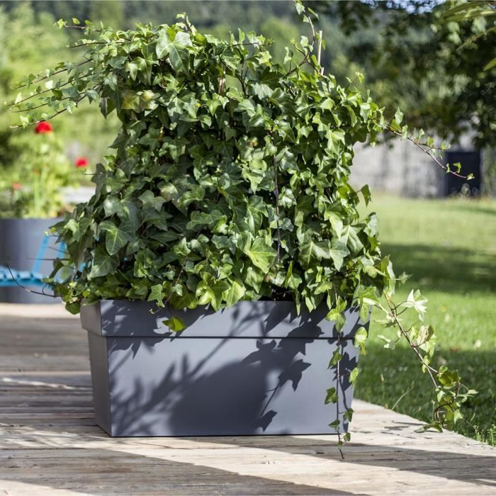 Jardiniere Muret a réserve d'eau avec roulettes - EDA - Toscane - 74 L - 79 x 35 x H.39 cm - Gris Anthracite