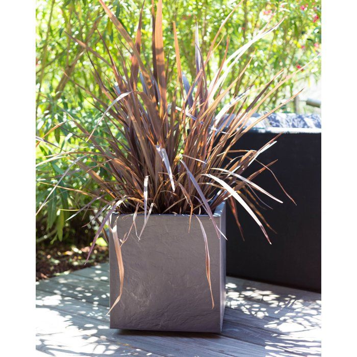 Pot de fleurs Carré 40 cm - EDA - Volcania - 31 L - Intérieur/Extérieur - Décor Pierre - 39,5 x 39,5 x H 43,5 cm - Gris Anthracite