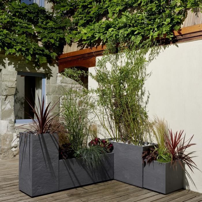 Jardiniere Volcania - EDA - 98 L - Intérieur / Extérieur - Décor Pierre - 99,5 x 39 x H. 43 cm - Gris Anthracite