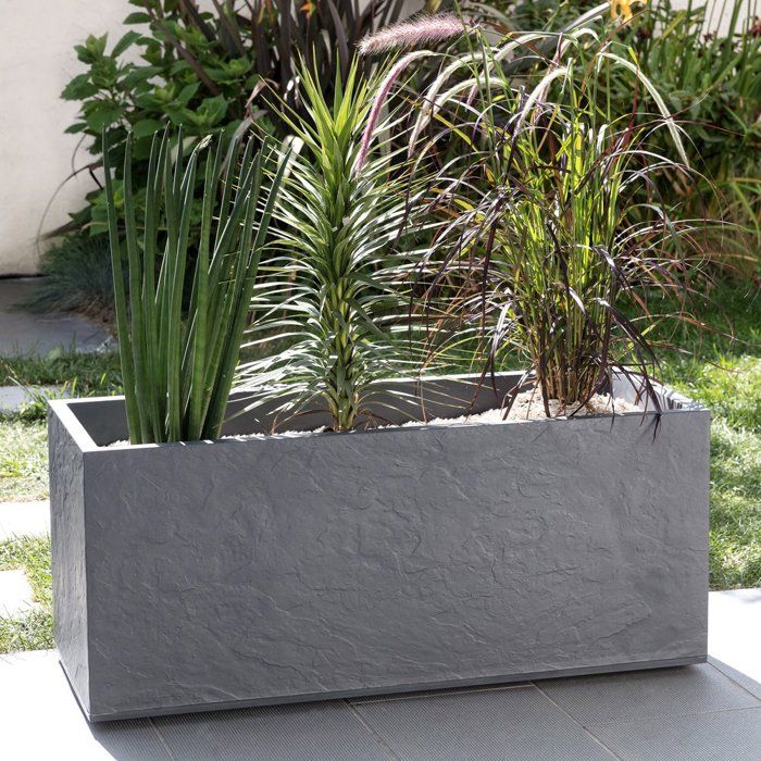 Jardiniere - EDA - Volcania - 98 L - Intérieur / Extérieur - Décor Pierre - 99,5 x 39 x H. 43 cm - Gris Anthracite