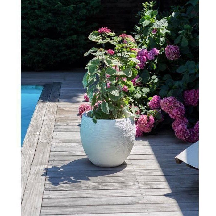 Pot de fleurs Rond Egg Ř 50cm - EDA - Graphit - 46 L - Ř 50 x H. 45 cm - Blanc cérusé
