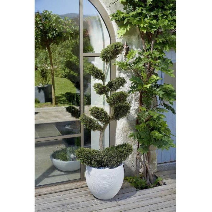 Pot de fleurs Rond Egg Ř 50cm - EDA - Graphit - 46 L - Ř 50 x H. 45 cm - Blanc cérusé