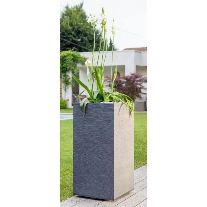 Pot de fleurs Carré Haut 40 cm - EDA - Graphit - 31 L - 39,5 x 39,5 x H. 80 cm - Gris Anthracite