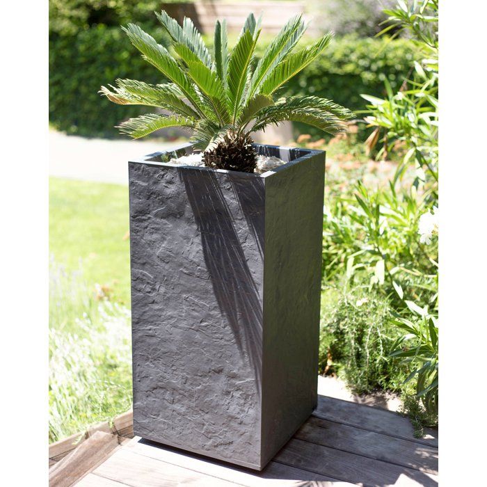 Bac a fleurs Carré Haut 40 cm - EDA - Volcania - 31 L - Intérieur/Extérieur - 39,5 x 39,5 x H 80 cm - Gris Anthracite