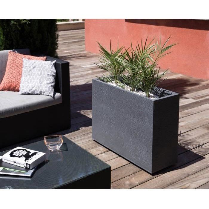 Jardiniere Muret Loft L - EDA - Graphit - 46 L - Intérieur / Extérieur - Décor Graphiques - 78,5 x 29,5 x H. 60 cm - Gris Anthracite