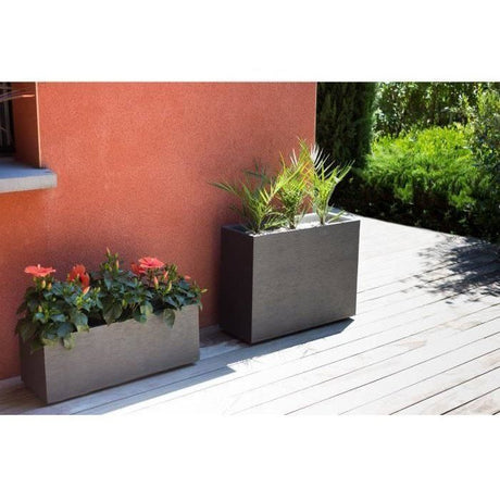 Jardiniere Muret Loft L - EDA - Graphit - 46 L - Intérieur / Extérieur - Décor Graphiques - 78,5 x 29,5 x H. 60 cm - Gris Anthracite
