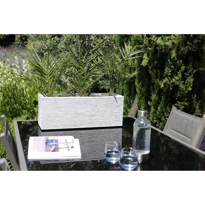 Balconniere - EDA - Graphit Up - 25 L - Intérieur / Extérieur - Décor Vagues - 59 x 19,5 x H. 22,8 cm - Blanc Cérusé