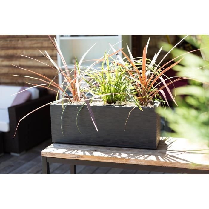 Balconniere - EDA - Graphit Up - 25 L - Intérieur / Extérieur - Décor Vagues - 59 x 19,5 x H. 22,8 cm - Gris Anthracite