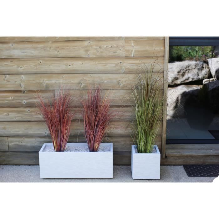 Jardiniere - EDA - Graphit Up - 57 L - Intérieur / Extérieur - Décor Vagues - 79,5 x 29,5 x H. 29,5 cm - Blanc Cérusé