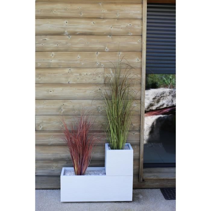 Jardiniere - EDA - Graphit Up - 57 L - Intérieur / Extérieur - Décor Vagues - 79,5 x 29,5 x H. 29,5 cm - Blanc Cérusé