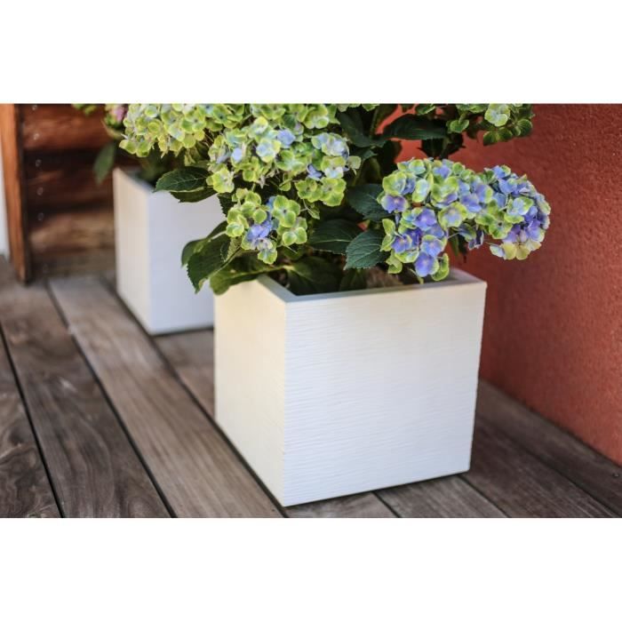 EDA PLASTIQUE Bac a fleurs carrÈ Graphit Up - 21 L - 29,5 x 29,5 x 29,5 cm - Blanc cÈrusiÈ