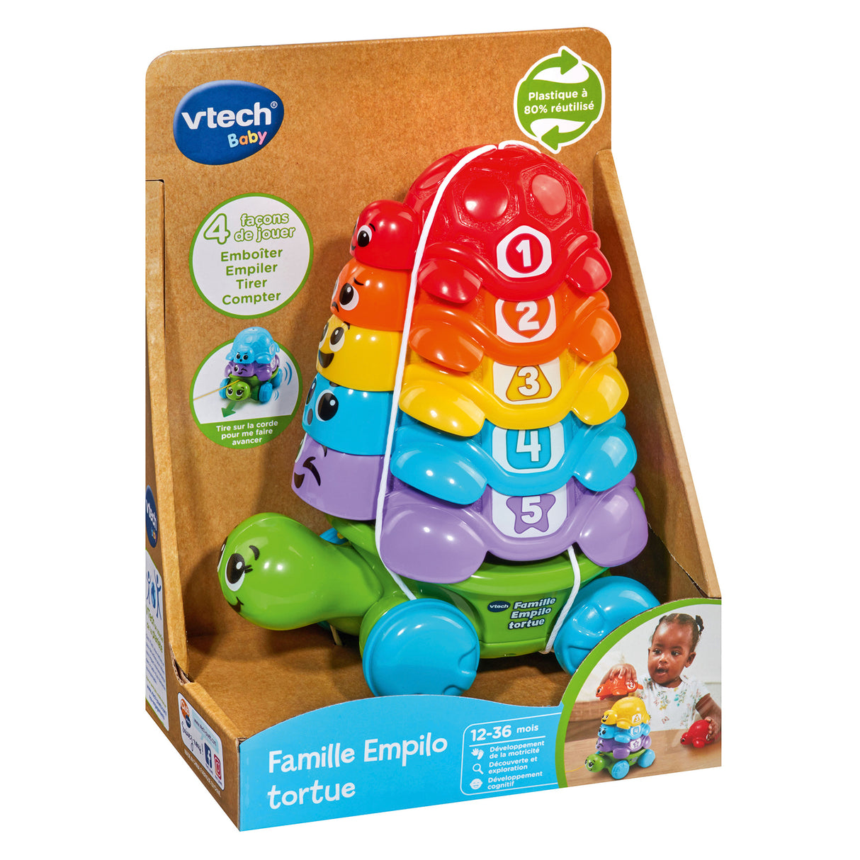 VTECH-FAMILLE EMPILO TORTUE (PLASTIQUE REUTILISE)