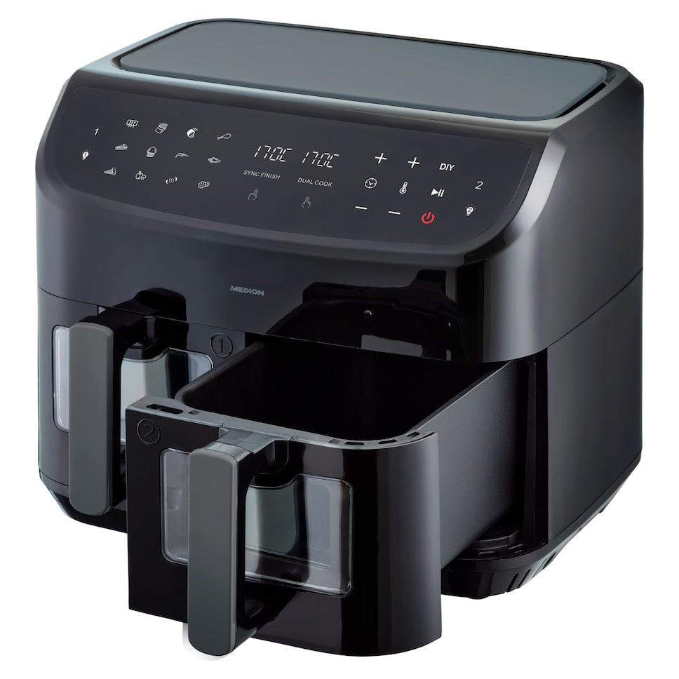 Friteuse a Air Chaud - MEDION - P20 XXL Twin - 2600 W - 2 paniers - 9 programmes - Noir