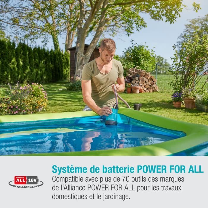 GARDENA Pompe immergée eau claire 200/2 Li-ion 18V P4A Débit max 2000l/h & pression max 2bar  Extension garantie 5 ans (14600-20)
