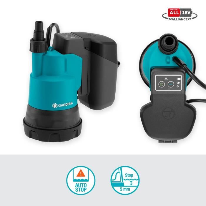 GARDENA Pompe immergée eau claire 200/2 Li-ion 18V P4A Débit max 2000l/h & pression max 2bar  Extension garantie 5 ans (14600-20)