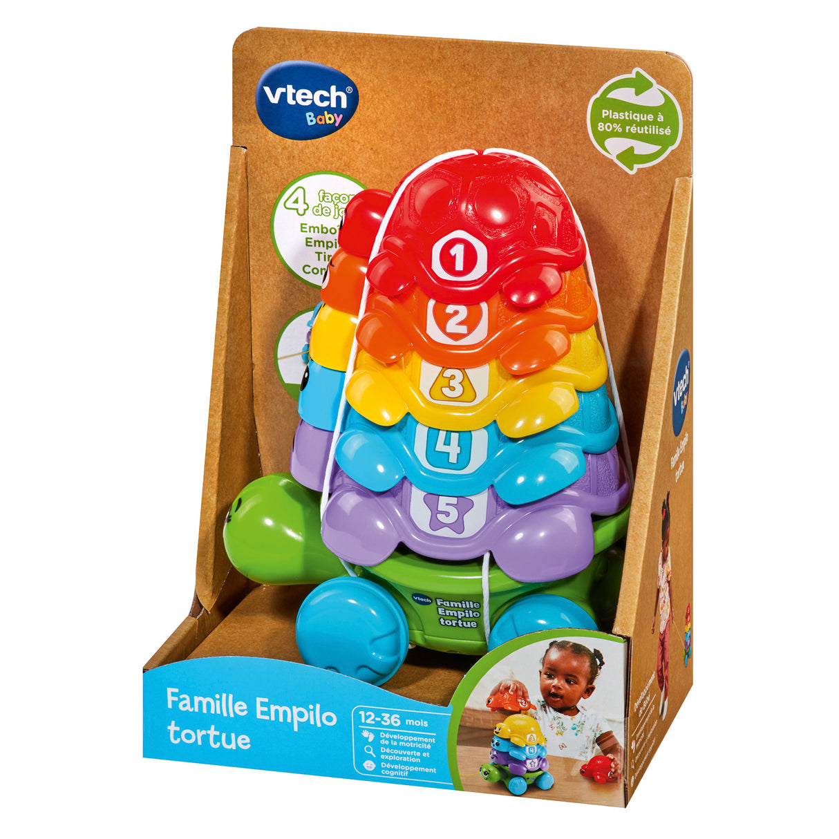 VTECH-FAMILLE EMPILO TORTUE (PLASTIQUE REUTILISE)