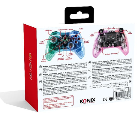 Konix - Manette sans fil Crystal Nintendo Switch, Switch OLED, PC et PS4