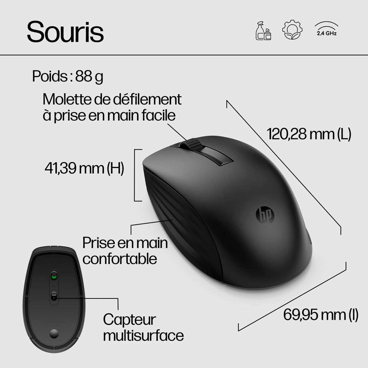 Ensemble Clavier Souris sans fil HP 650 - AZERTY - Noir