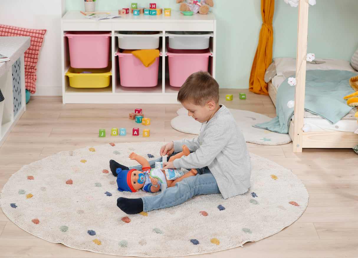 Poupon - BABY BORN - Jonas - 10 fonctions réalistes - 10 accessoires - Bleu et Rouge - 43cm - Des 3 ans