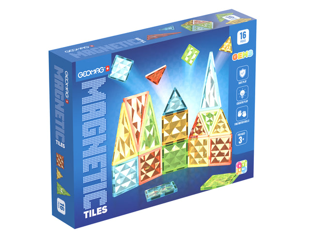 Tuiles magnétiques - GEOMAG - Tiles Gems 4100 - 16 pieces - Formes géométriques - Effet cristal