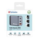 Chargeur secteur Verbatim GNC 1x port USB-A + 2x ports USB-C 65W (Noir)