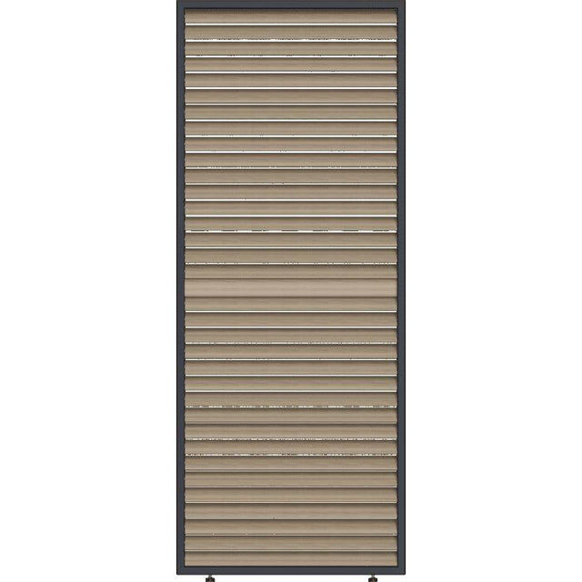 Panneau brise-vue - OMBREA - Ventelles horizontales mobiles - 1 m - Aluminium - Anthracite et ventelles finition bois