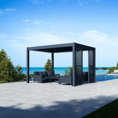 Panneau brise-vue - OMBREA - Ventelles horizontales mobiles - 1 m - Aluminium - Anthracite