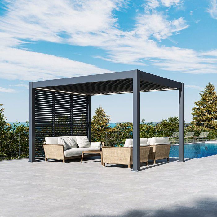 Panneau brise-vue - OMBREA - Ventelles horizontales mobiles - 1 m - Aluminium - Anthracite