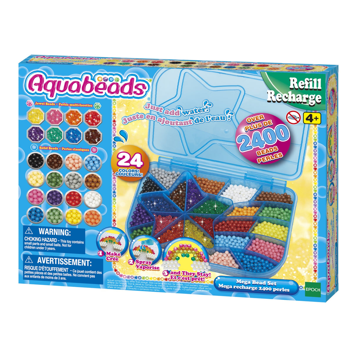 Aquabeads Méga recharge 2400 perles,  perles qui collent avec de l'eau, 31502, 24 couleurs, des 4 ans