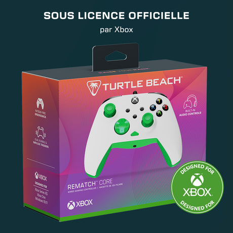 Manette de jeu - Xbox Series X|S, Xbox One et PC - Rematch Core - RGB - Filaire - Blanc / Vert - TURTLE BEACH