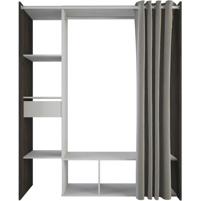 Dressing MONTANA - L115/150 x P49,9 x H183 cm - Décor Chene Waterford et gris clair + rideau - DEMEYERE