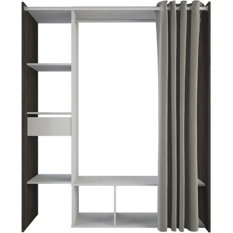 Dressing MONTANA - L115/150 x P49,9 x H183 cm - Décor Chene Waterford et gris clair + rideau - DEMEYERE