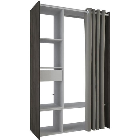 Dressing MONTANA - L115/150 x P49,9 x H183 cm - Décor Chene Waterford et gris clair + rideau - DEMEYERE
