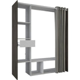 Dressing MONTANA - L115/150 x P49,9 x H183 cm - Décor Chene Waterford et gris clair + rideau - DEMEYERE
