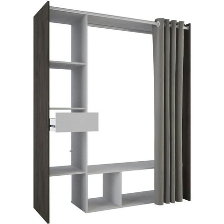 Dressing MONTANA - L115/150 x P49,9 x H183 cm - Décor Chene Waterford et gris clair + rideau - DEMEYERE
