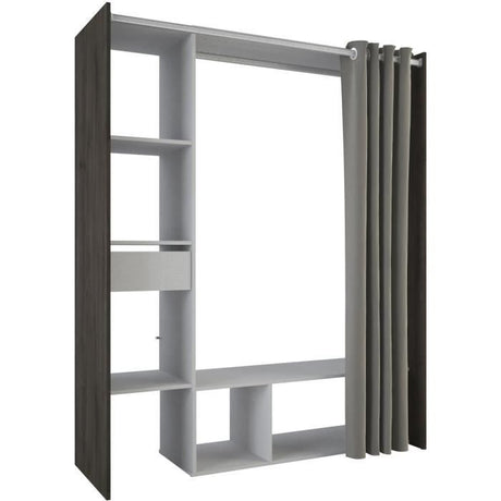 Dressing MONTANA - L115/150 x P49,9 x H183 cm - Décor Chene Waterford et gris clair + rideau - DEMEYERE