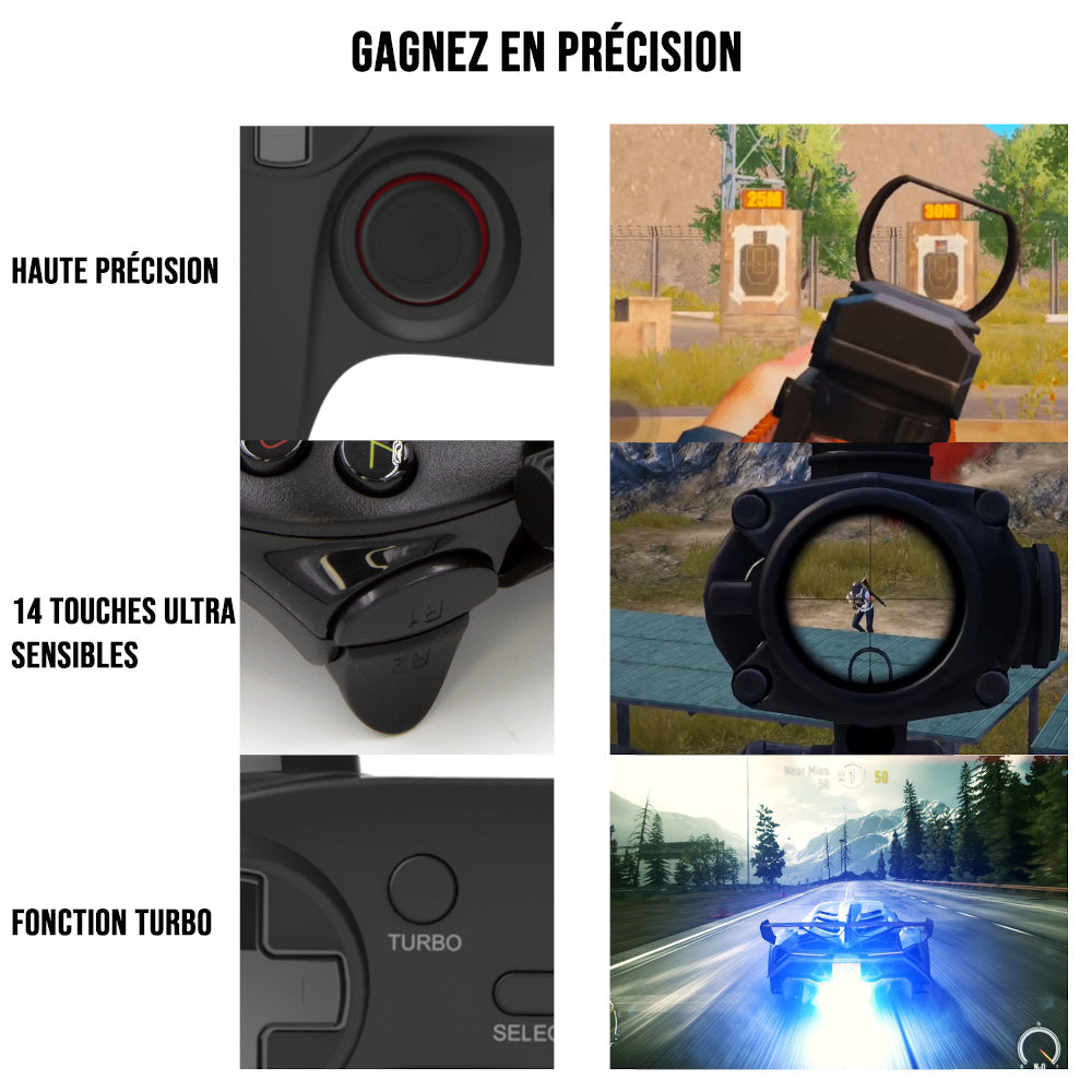 Manette Gaming sans fil Bluetooth / 2.4GHz / filaire Avec clip pour Smartphone C