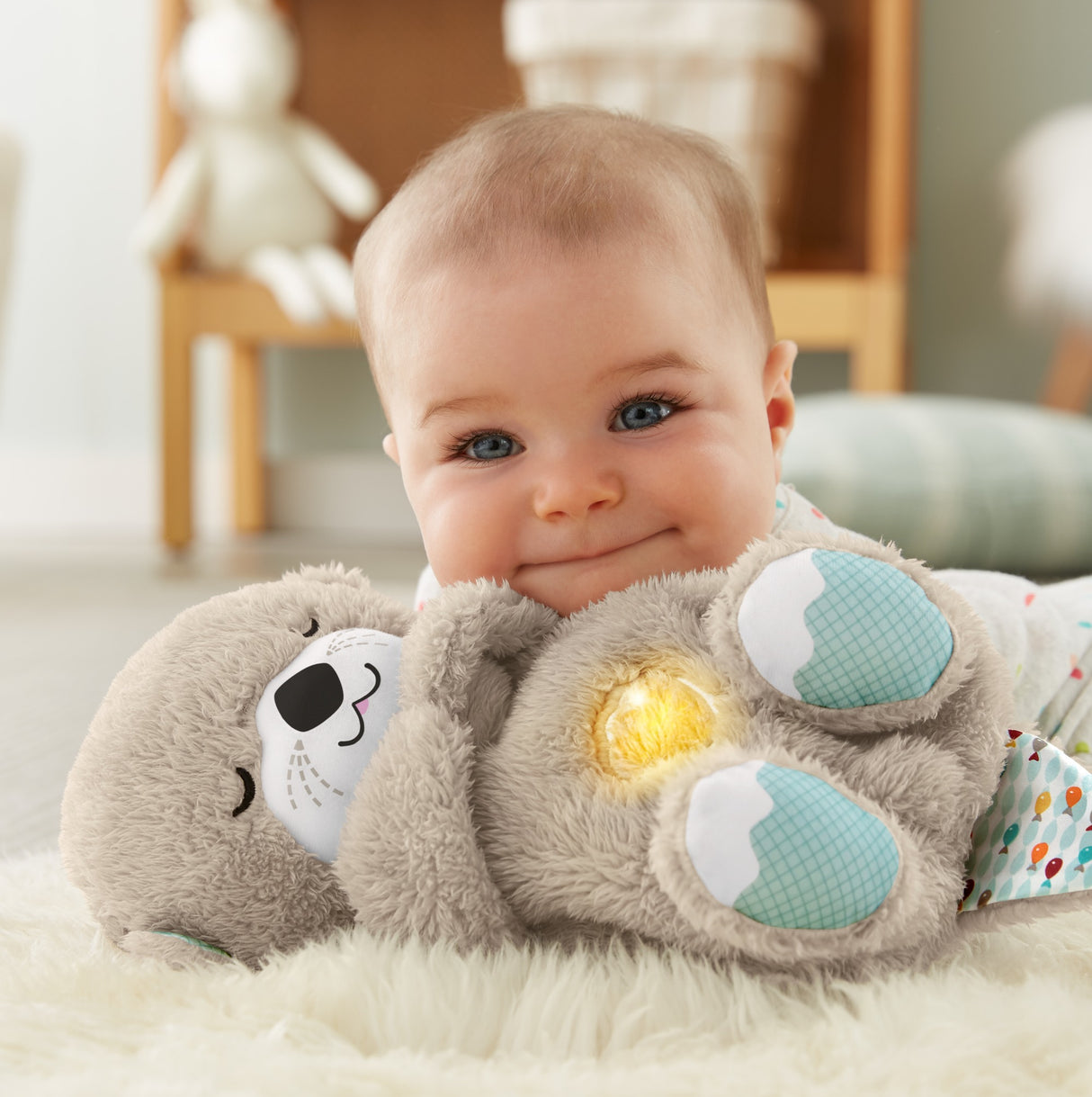 Fisher-Price - Ma Loutre Câlins Bonne Nuit - Peluche Veilleuse Bébé Musicale et Lumineuse - Jouet d'Eveil - Des la naissance FXC66