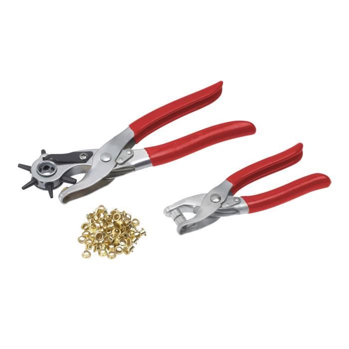 Pince a oeillets - MEISTER - Lot de 2 pinces a oeillets + emporte-piece - Gris en plastique