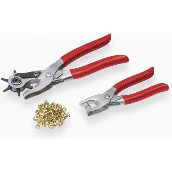 Pince a oeillets - MEISTER - Lot de 2 pinces a oeillets + emporte-piece - Gris en plastique