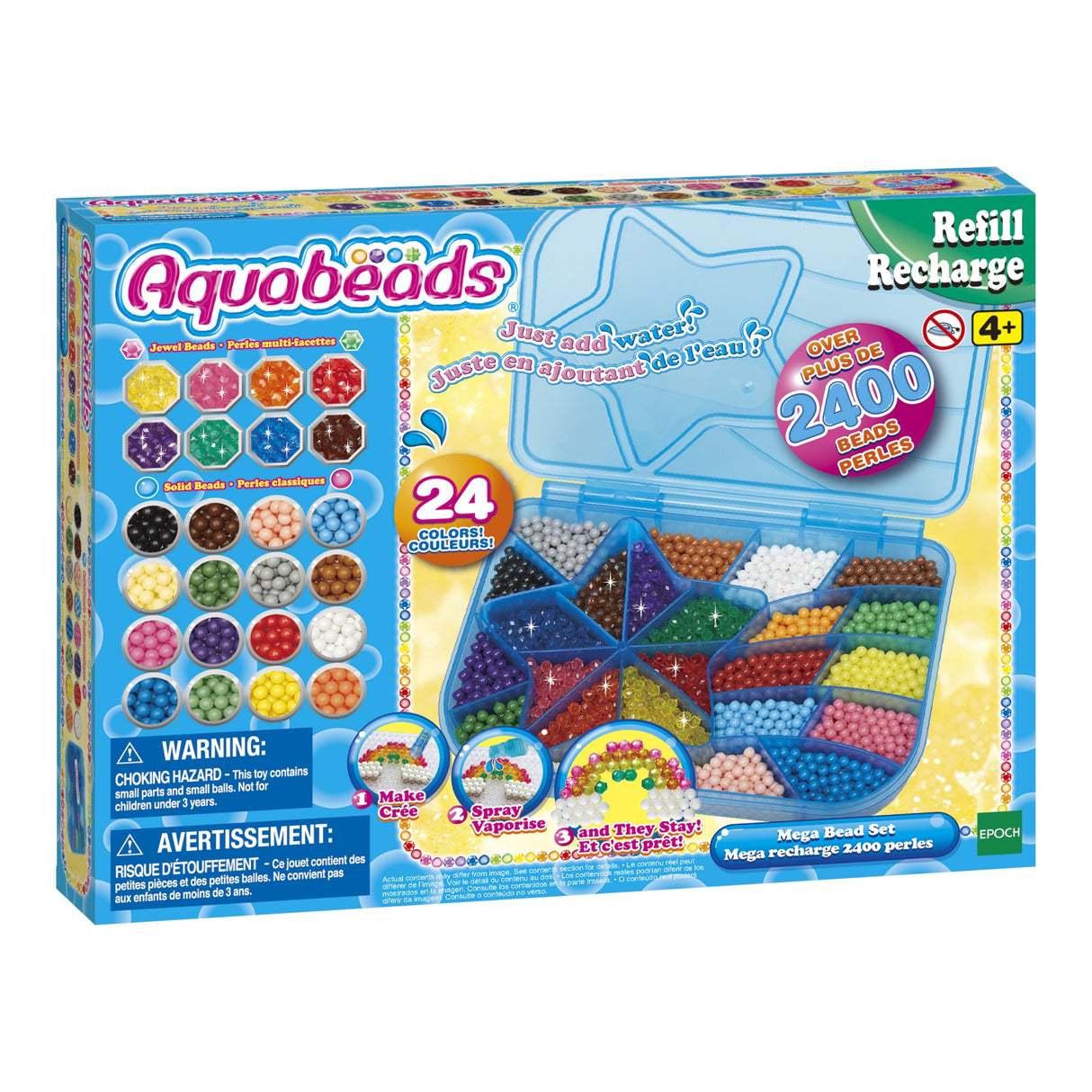 Aquabeads Méga recharge 2400 perles,  perles qui collent avec de l'eau, 31502, 24 couleurs, des 4 ans