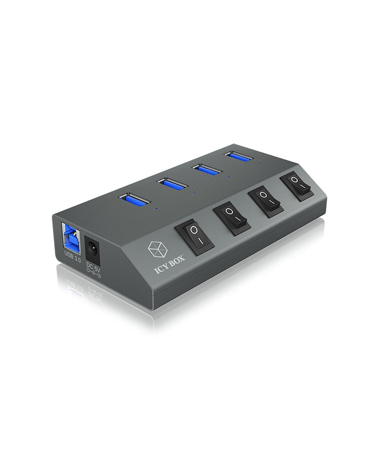 Hub USB 3.0 Icy Box IB-HUB1405 4 ports avec interrupteurs (Gris)