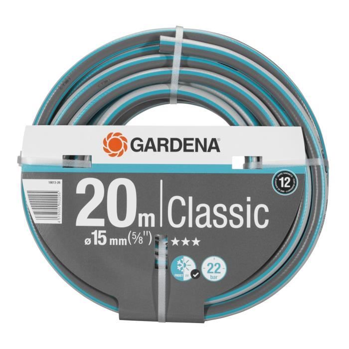 Tuyau d'arrosage Classic GARDENA - Longueur 20m - Ř15mm - Haute résistance pression 22 bar - Garantie 12 ans