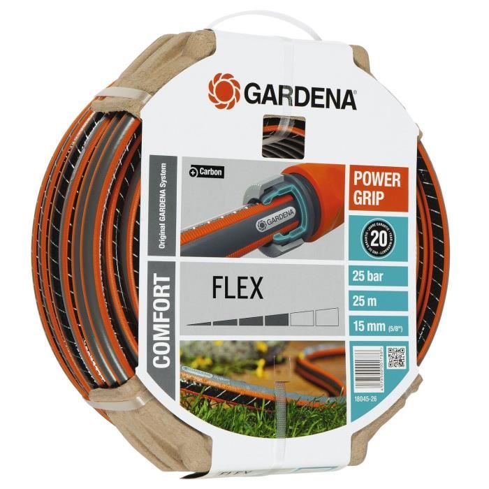 GARDENA Tuyau d'arrosage Comfort FLEX  Longueur 25m  Ø15mm  Anti noeud et indéformable  Garantie 20 ans (18045-26)