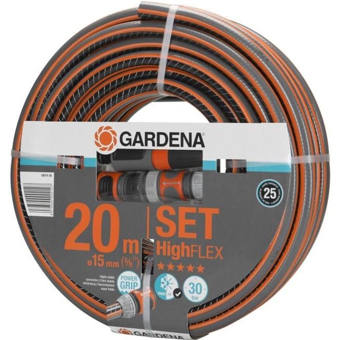 GARDENA Kit tuyau d'arrosage Comfort HighFLEX ñ Longueur 20m ñ ÿ15mm ñ Anti noeud et indÈformable ñ Garantie 20 ans (18074-26)