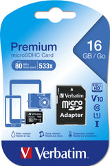 Carte mémoire Micro SD Verbatim Premium - 16Go avec adaptateur