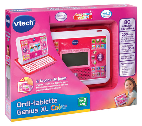 Ordi-Tablette Enfant VTECH Genius XL Color Rose - 2 en 1 avec écran couleur - Mixte - A partir de 5 ans