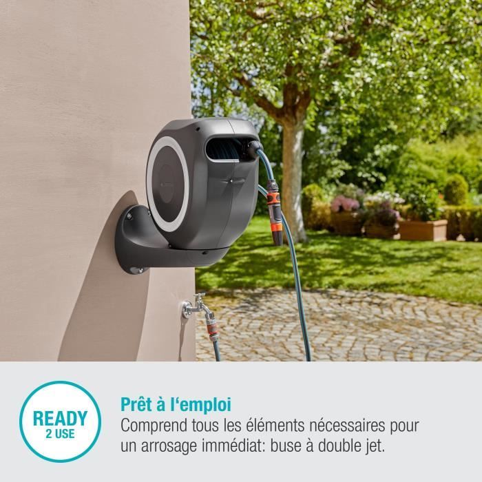 Dévidoir automatique mural RollUp M GARDENA - Longueur 20m - Ř11mm - Kit complet - Garantie 5 ans